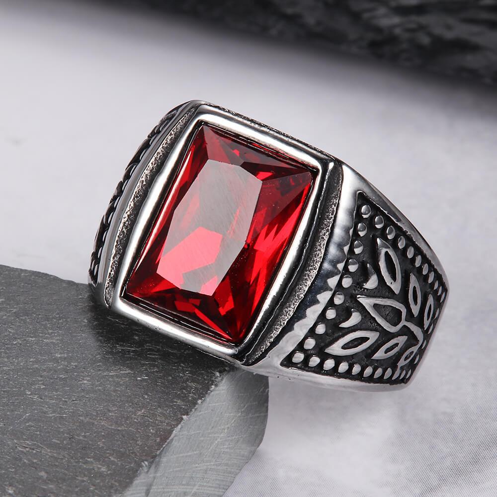 Classic Tulip Stainless Steel Men's Gemstone Ring