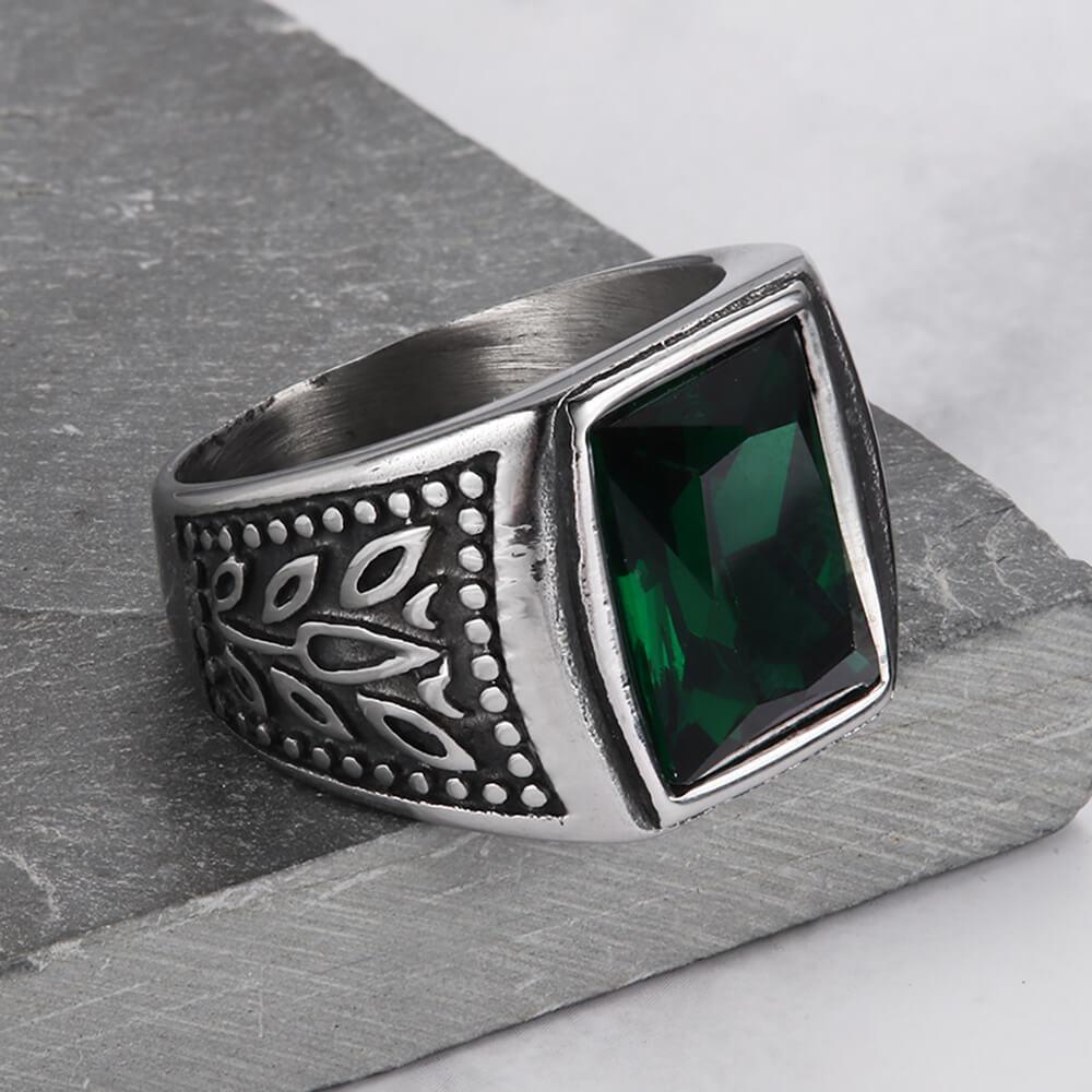 Classic Tulip Stainless Steel Men's Gemstone Ring