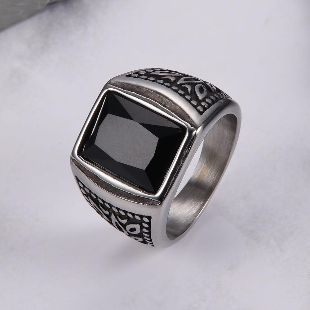 Classic Tulip Stainless Steel Men's Gemstone Ring