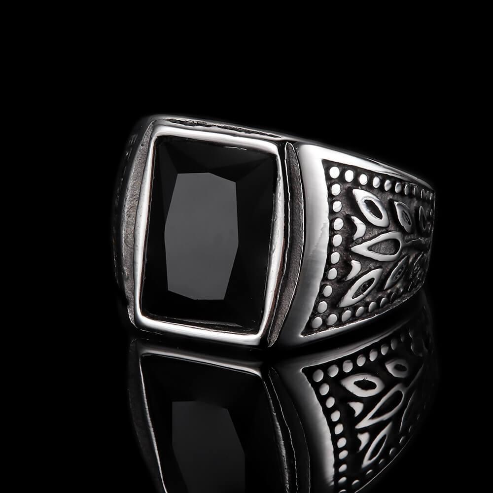 Classic Tulip Stainless Steel Men's Gemstone Ring
