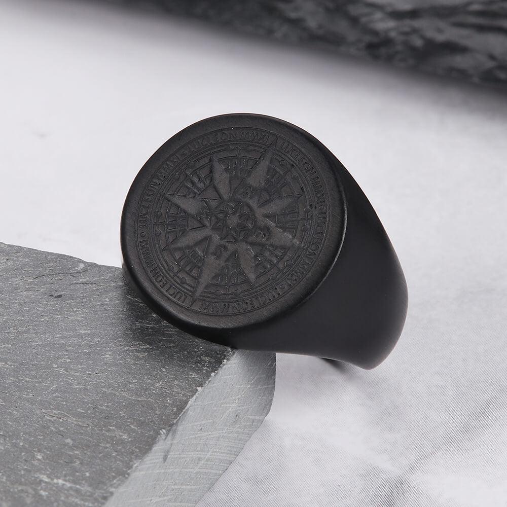 Crafted Compass Stainless Steel Men's Ring