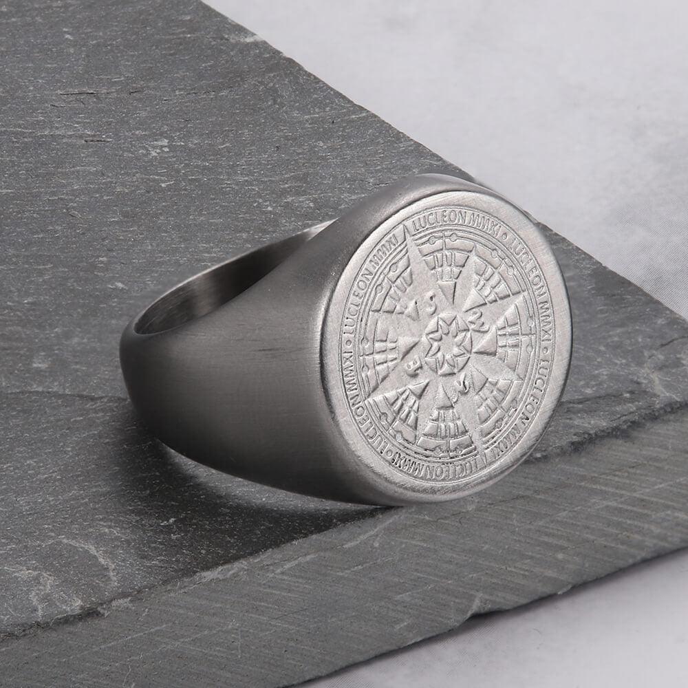 Crafted Compass Stainless Steel Men's Ring