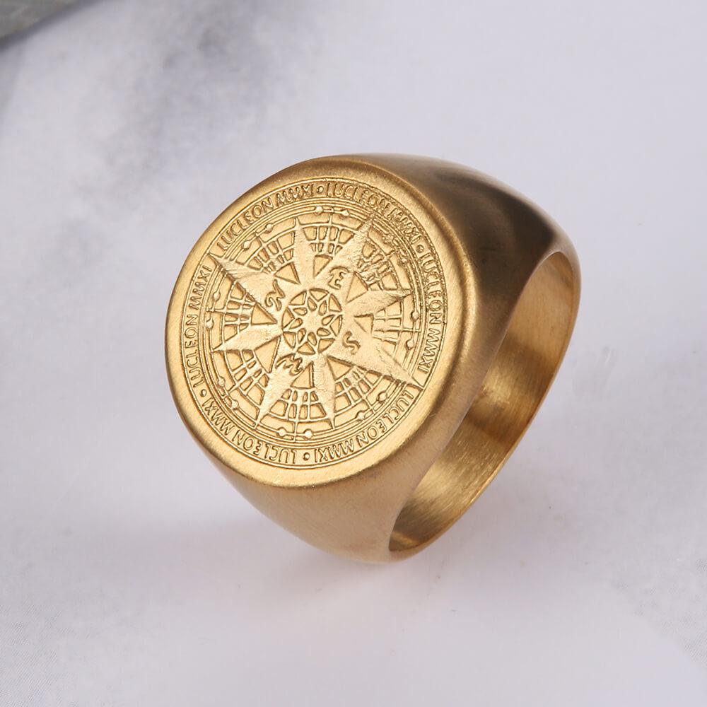 Crafted Compass Stainless Steel Men's Ring