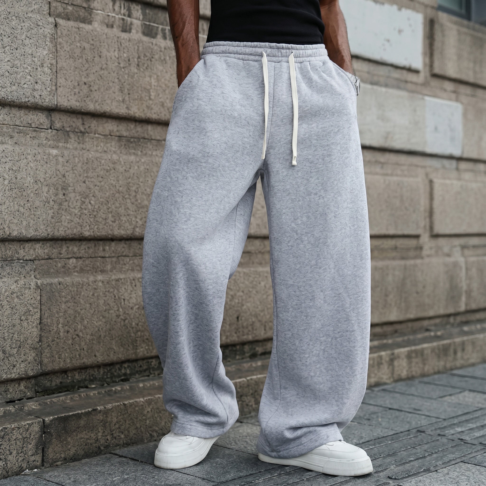 Men’s Oversized Drawstring Sweatpants – Minimal Cleanfit Streetwear Jogger Pants