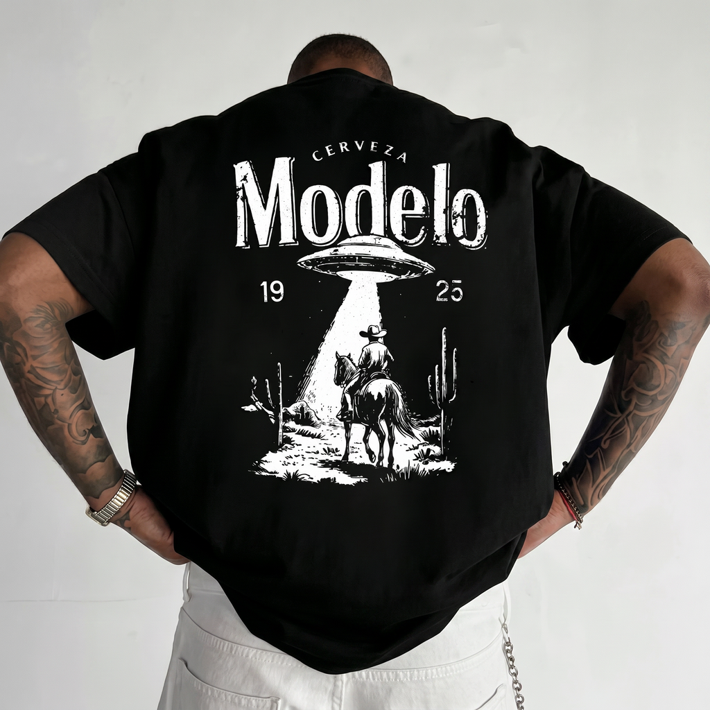 Western Rodeo Vintage Graphic Tee – Modelo Desert Print Streetwear Shirt