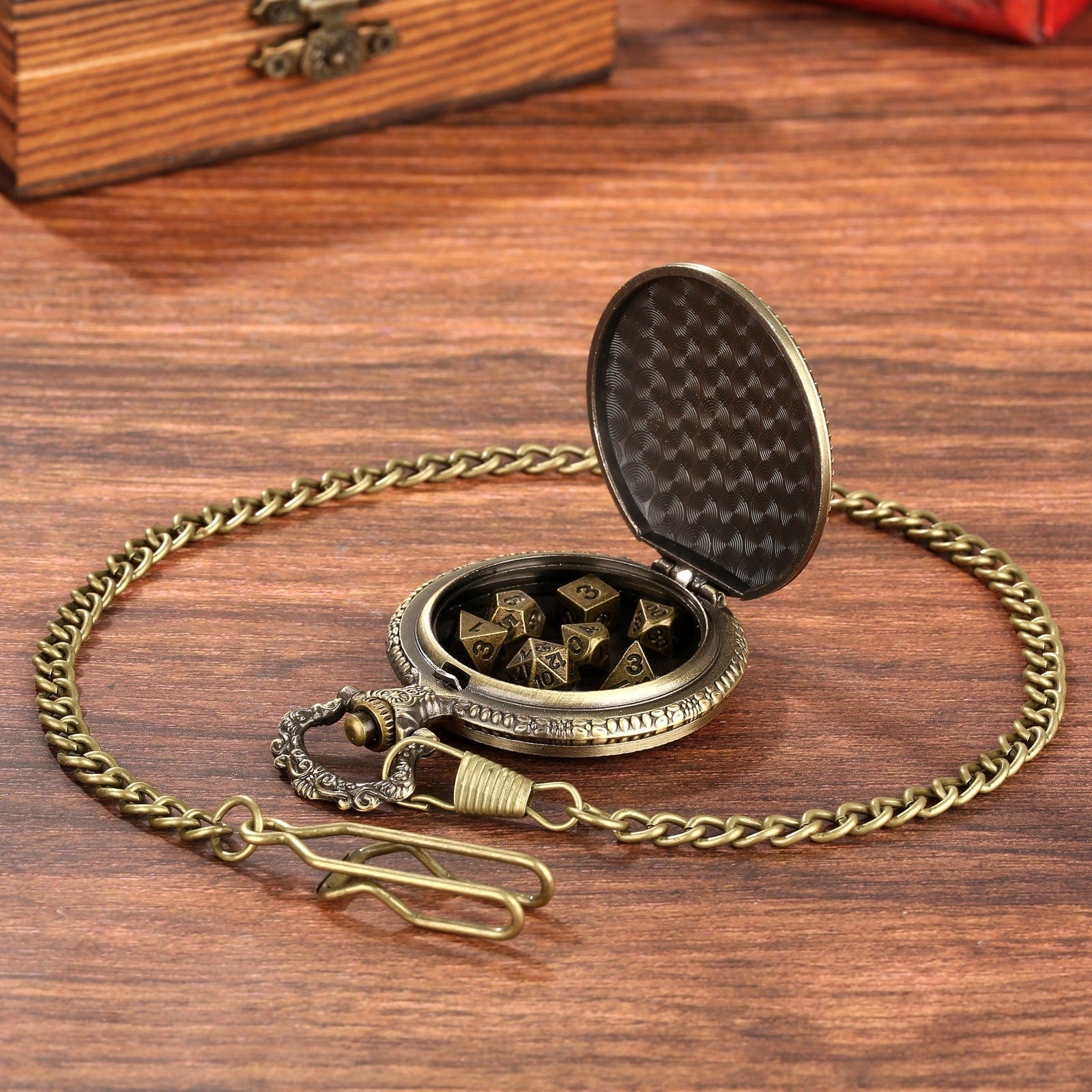 Dragon-Shaped D&D Style Pocket Watch Dice Set 