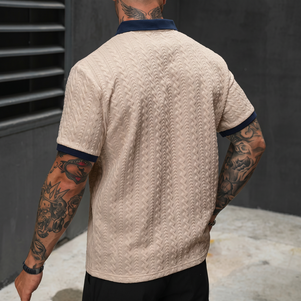 Men’s Premium Textured Knit Polo Shirt – Short Sleeve Slim Fit Old Money Casual Top