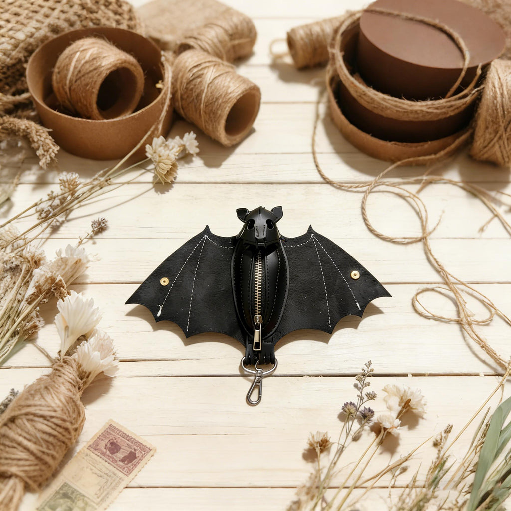 Handmade leather bat wallet
