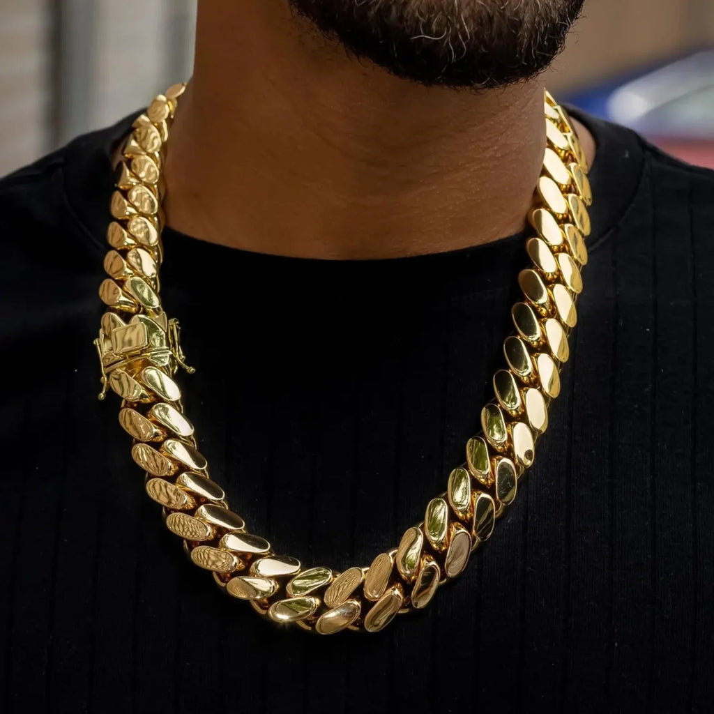 12mm 18K Gold Cuban Chain and Bracelet Set