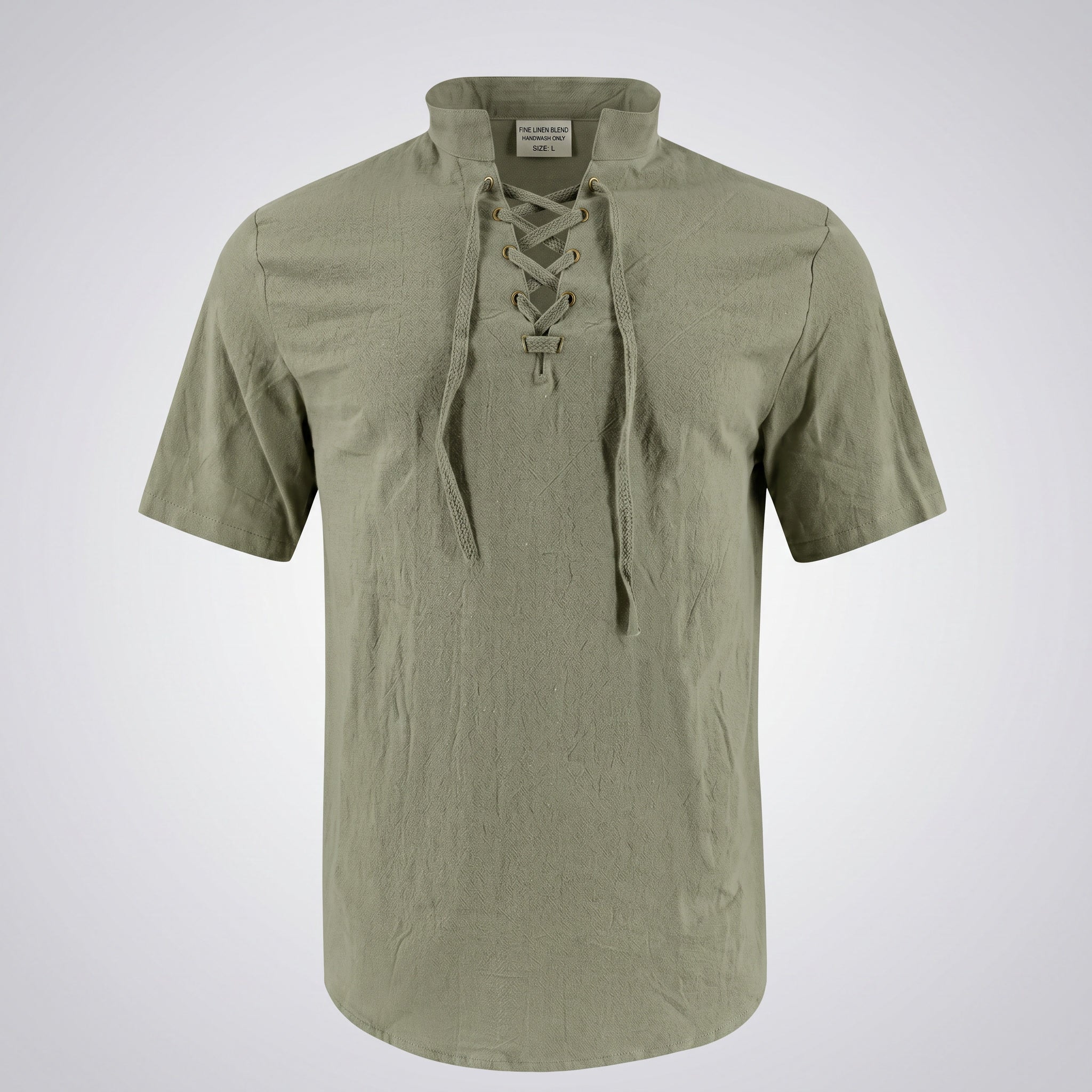 Men’s Textured Lace-Up Henley Shirt – Short Sleeve Linen Cotton Casual Fit Tee