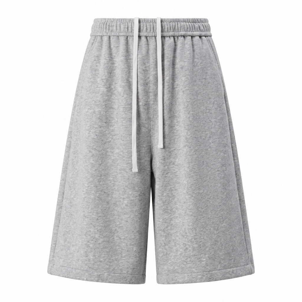 Men’s Cropped Sweat Shorts – Minimal Streetwear Relaxed Fit Drawstring Athletic Shorts