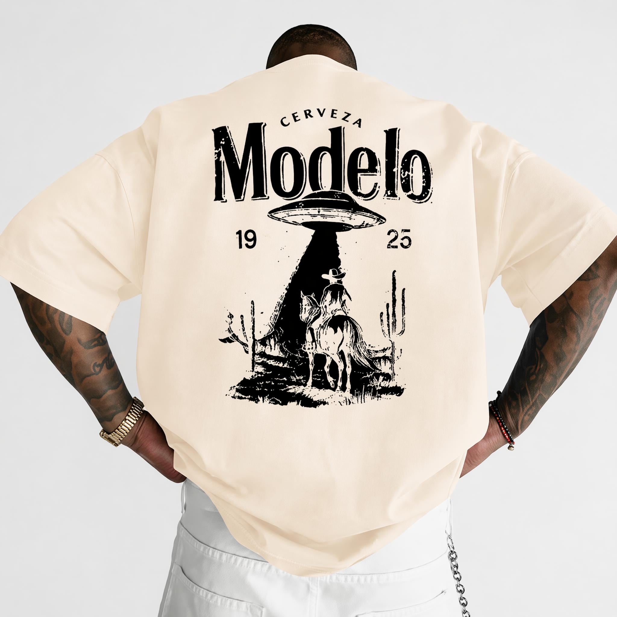 Western Rodeo Vintage Graphic Tee – Modelo Desert Print Streetwear Shirt