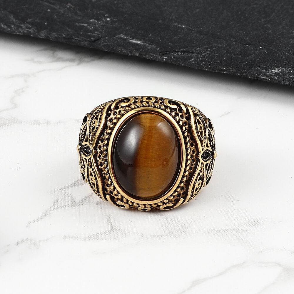 Pattern Tiger's Eye Men's Gemstone Ring