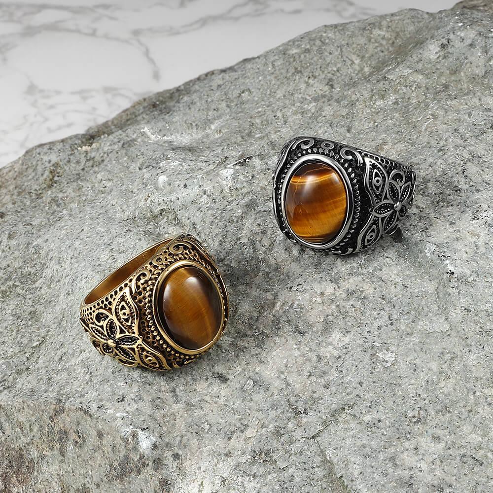 Pattern Tiger's Eye Men's Gemstone Ring