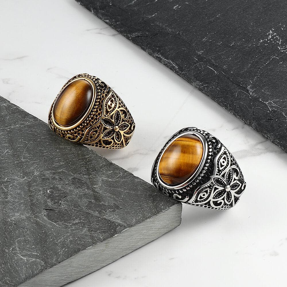 Pattern Tiger's Eye Men's Gemstone Ring