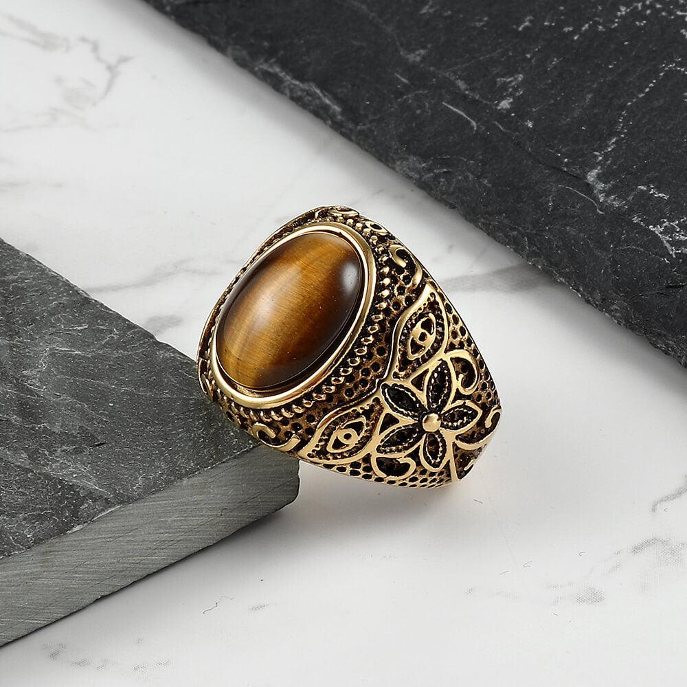 Pattern Tiger's Eye Men's Gemstone Ring
