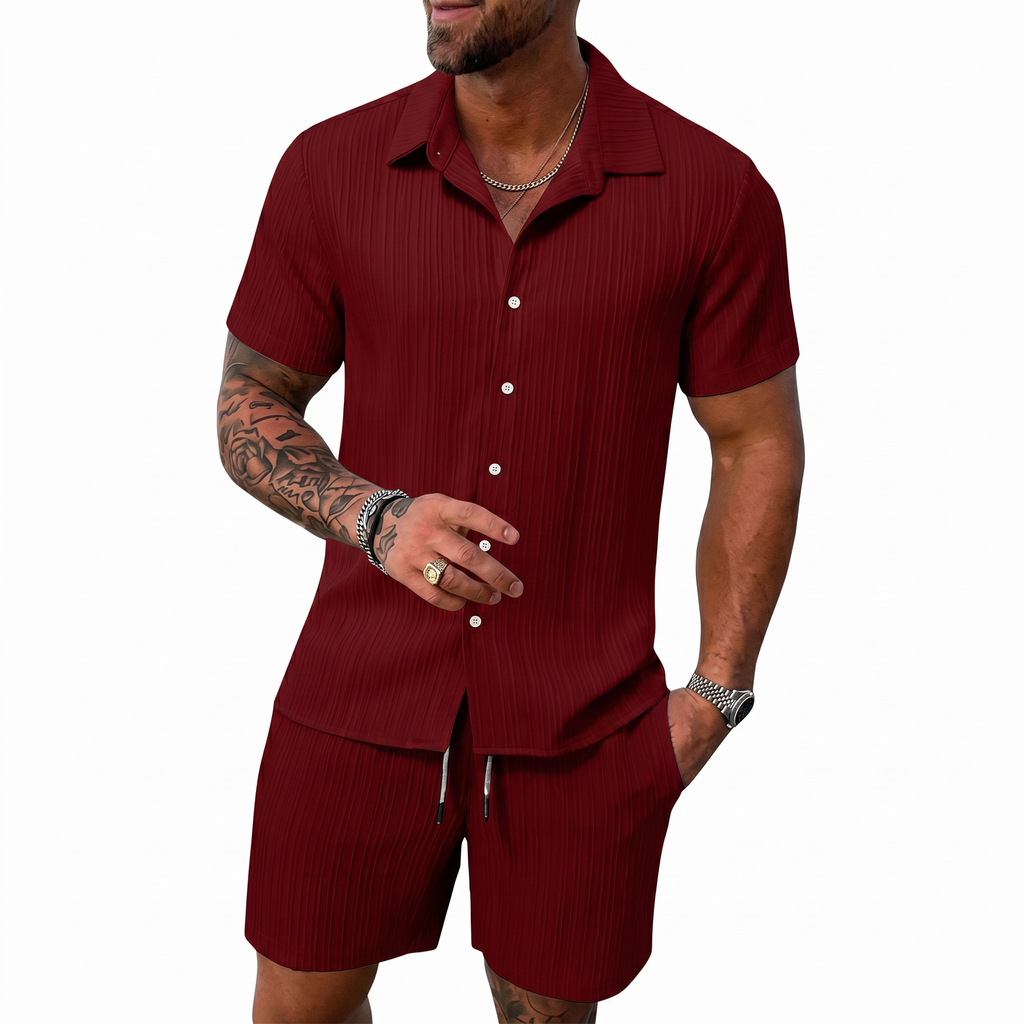 MEN’S LUXURY RESORT KNIT POLO & SHORTS SET Clean Luxury Vacation Smart Casual Outfit for Men