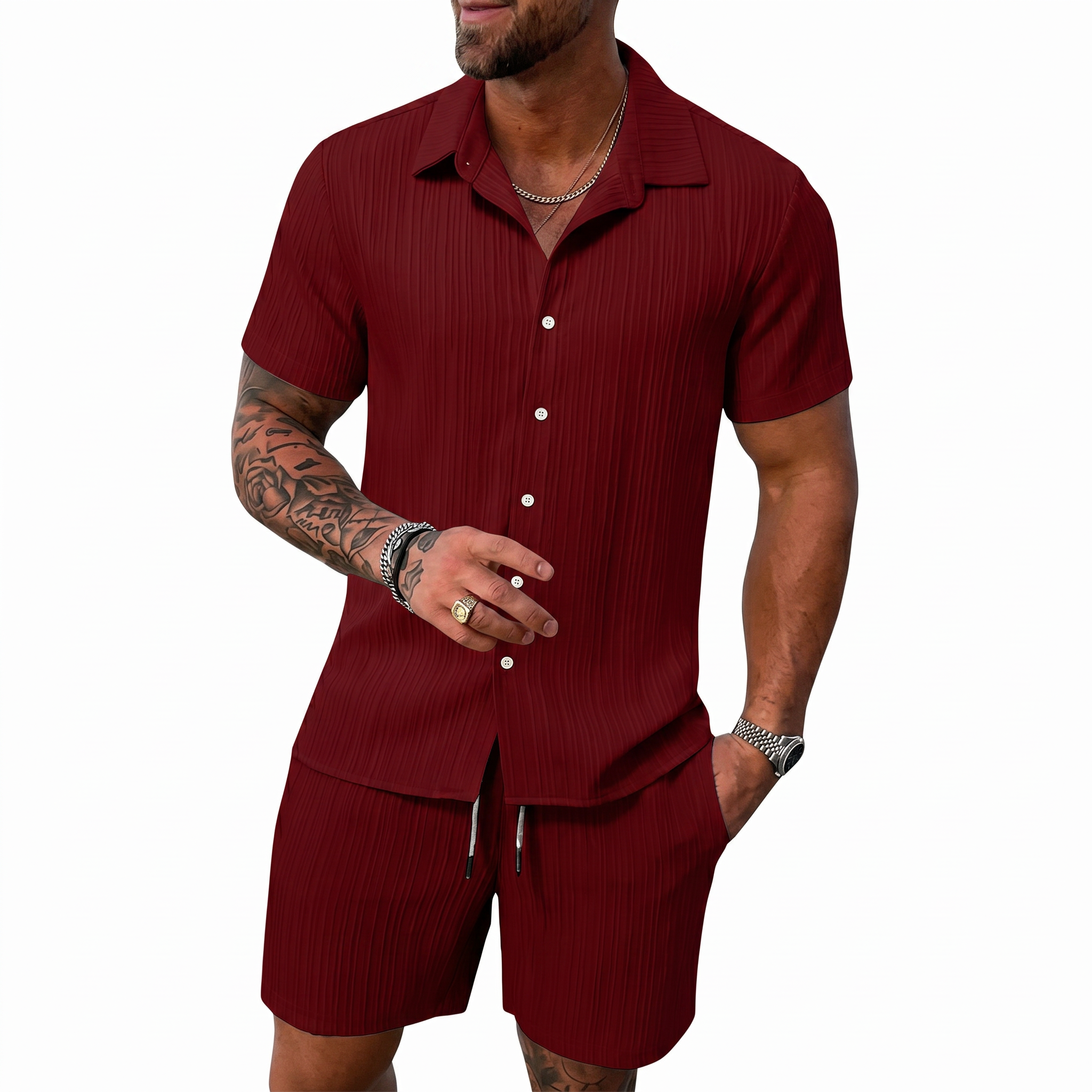MEN’S LUXURY RESORT KNIT POLO & SHORTS SET Clean Luxury Vacation Smart Casual Outfit for Men